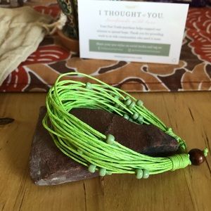 Green Cotton & Glass Bead Bracelet 💚 Fair Trade